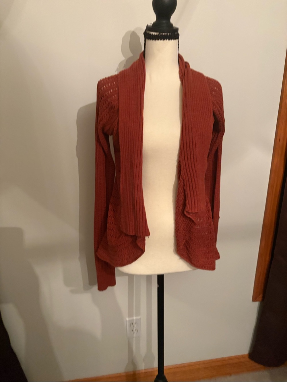 Sonoma Brick Red Open-Front Lightweight Cardigan